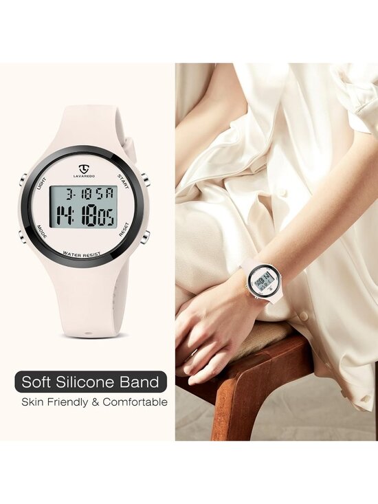 Women\'s All Off White Quartz Chronograph Waterproof Outdoor Sport Digital Watch main image 6